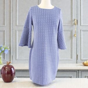 Tyler Boe Jenny Bell Sleeve Jacquard Dress Blue White Medium